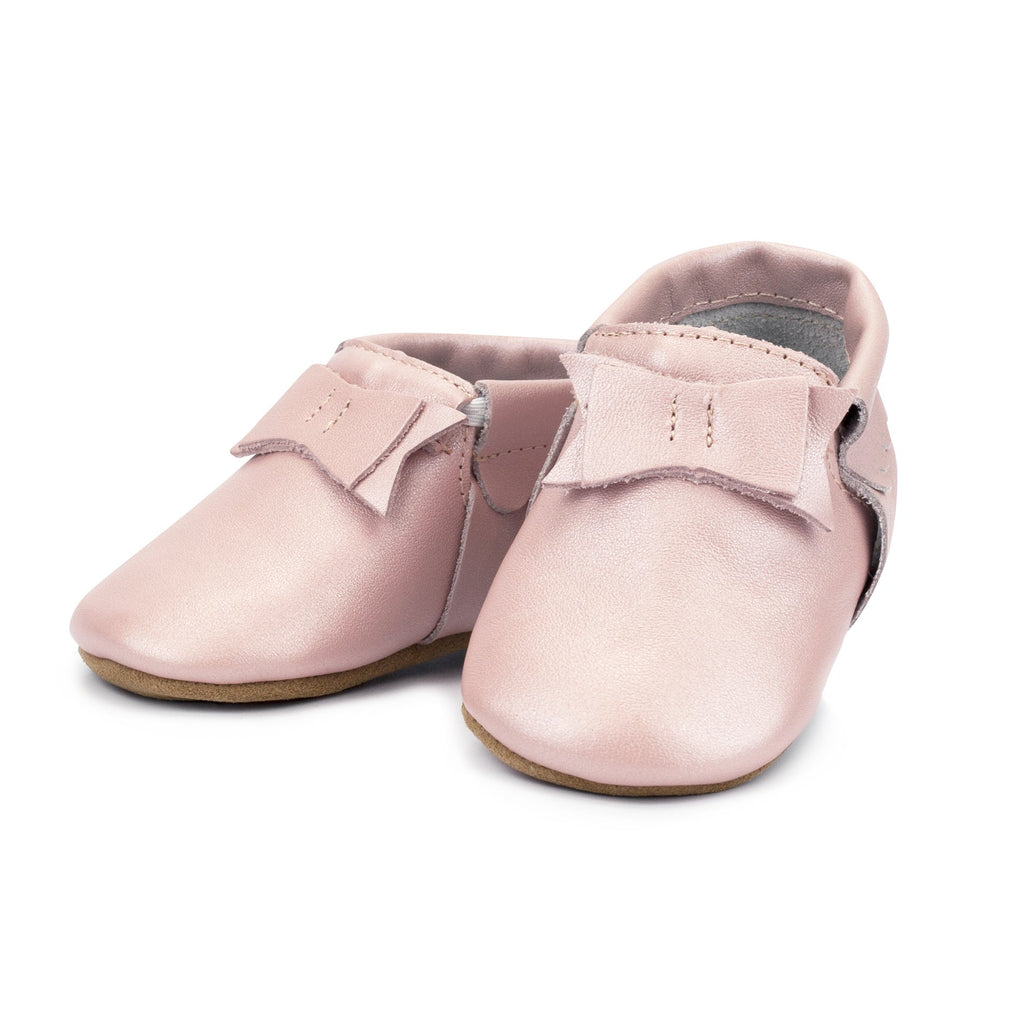 Zutano baby Shoe Pink Shimmer Leather Bow Moccasin Shoe