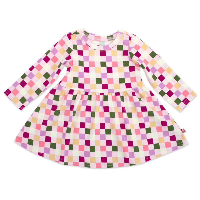 Checker Organic Cotton Long Sleeve Forever Dress