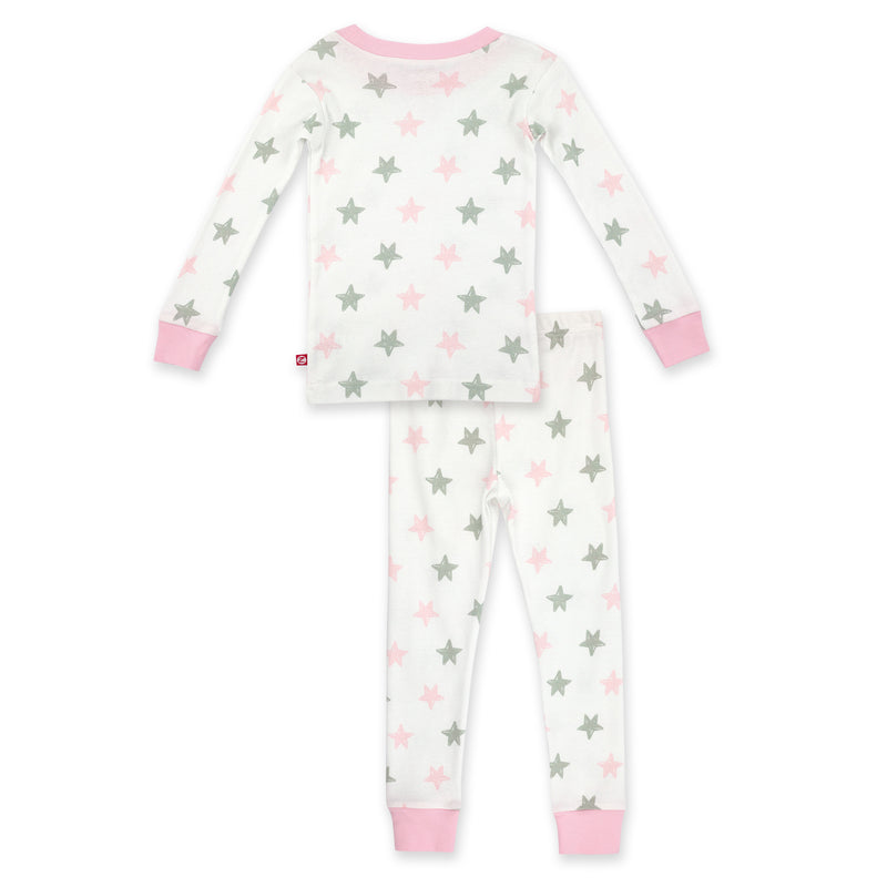 Stars Organic Cotton Pajama Set - Baby Pink