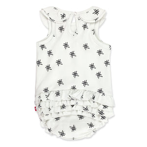 Hashtag Organic Cotton Ruffle Romper - White