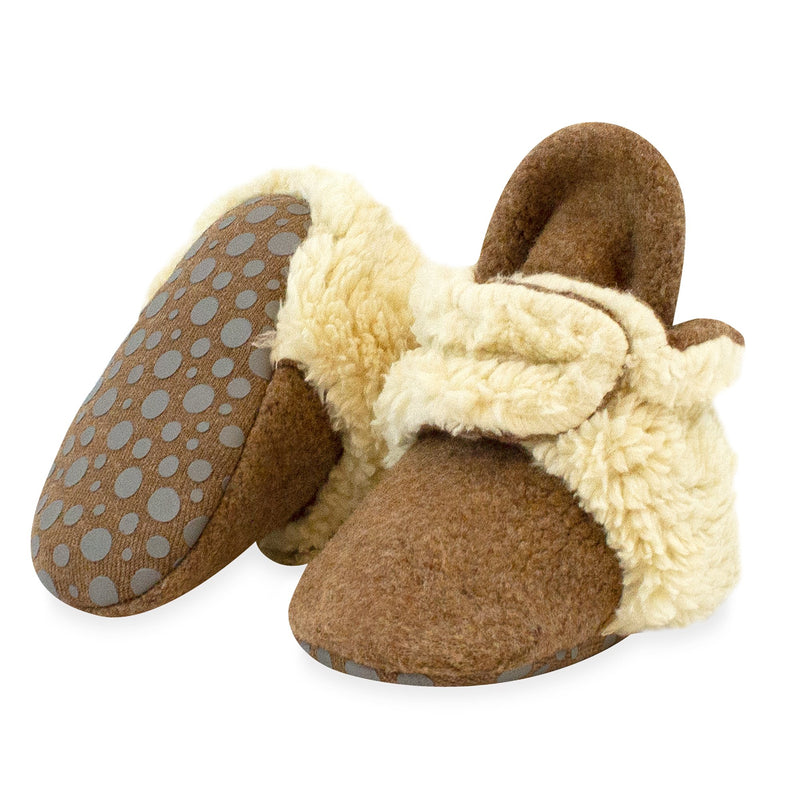 Zutano baby Bootie Cozie Furry Gripper Baby Booties - Mocha Heather