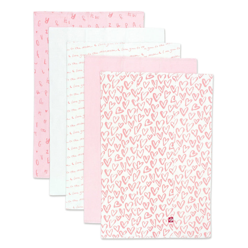 Zutano baby Burp Cloth Hearts Organic Cotton Burp Cloth 5 Pack - Pink Multi