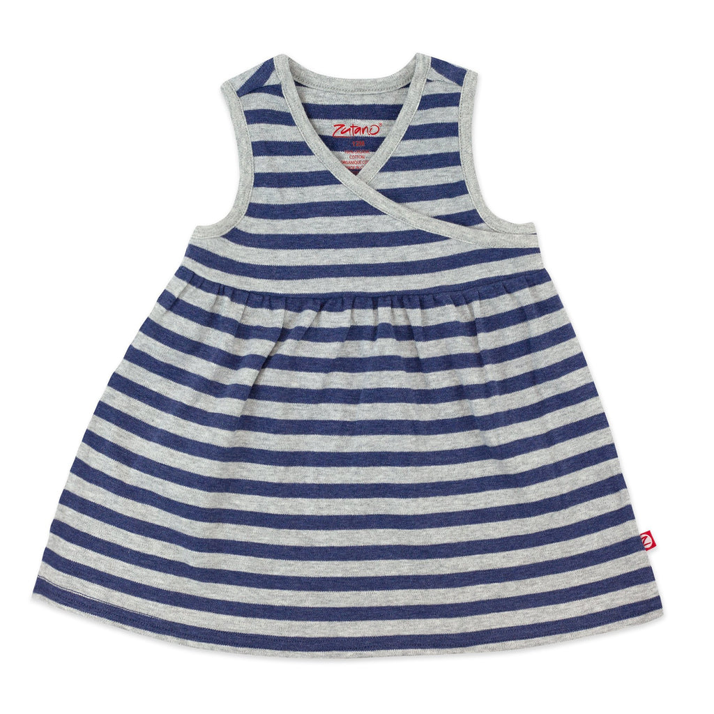 Zutano baby Dress True Navy Heather Stripe Organic Cotton Surplice Dress