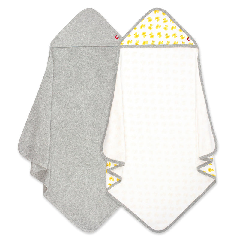 Zutano baby Hooded Towel Ducks Organic Cotton Knit Terry Hooded Towel 2 Pack - Yellow Multi