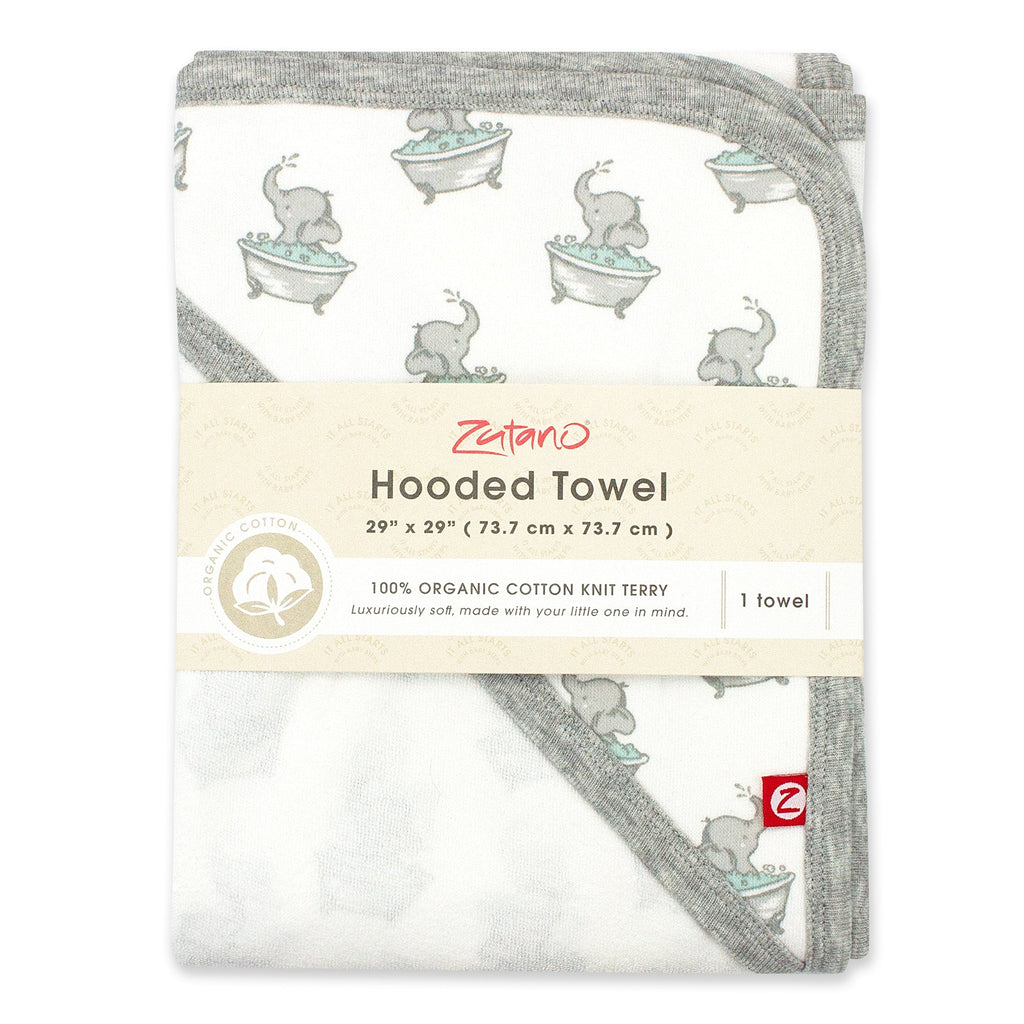 Zutano baby Hooded Towel Elephants Organic Cotton Knit Terry Hooded Towel - Gray