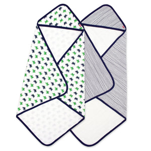 Zutano baby Hooded Towel Frogs Organic Cotton Knit Terry Hooded Towel 2 Pack - Navy Multi