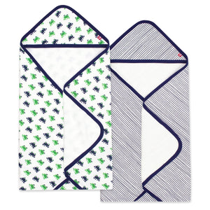 Zutano baby Hooded Towel Frogs Organic Cotton Knit Terry Hooded Towel 2 Pack - Navy Multi