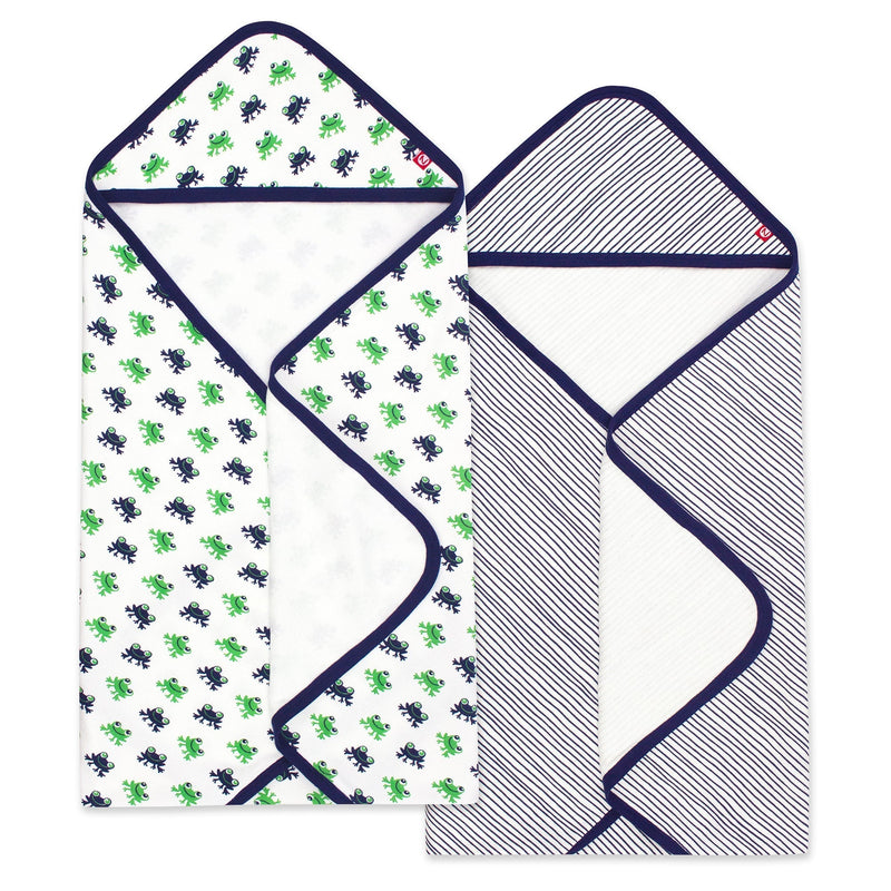 Zutano baby Hooded Towel Frogs Organic Cotton Knit Terry Hooded Towel 2 Pack - Navy Multi