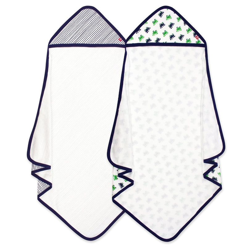 Zutano baby Hooded Towel Frogs Organic Cotton Knit Terry Hooded Towel 2 Pack - Navy Multi