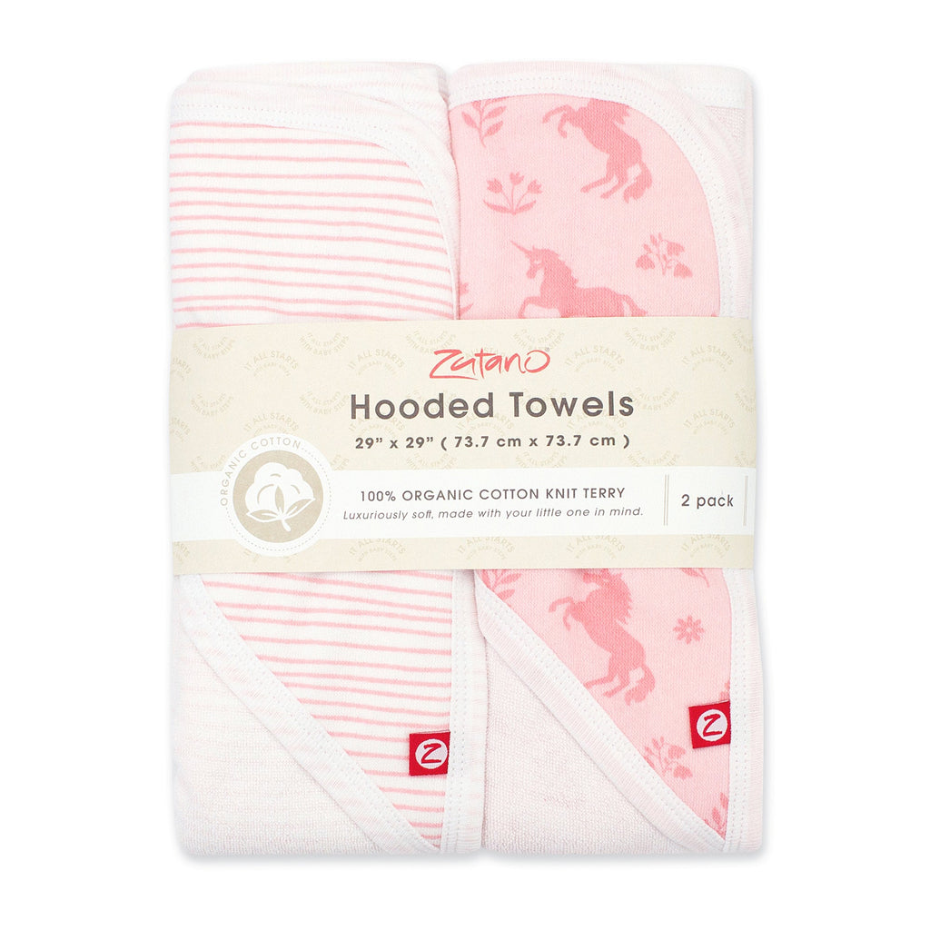 Zutano baby Hooded Towel Unicorns Organic Cotton Knit Terry Hooded Towel 2 Pack - Pink Multi