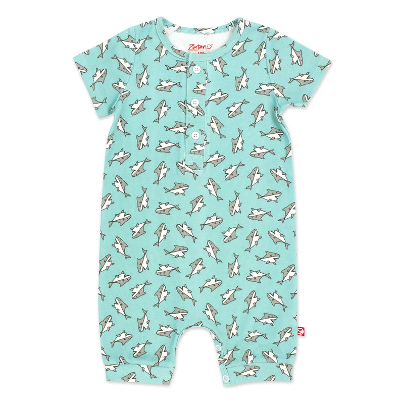 Zutano baby One Piece Baby Shark Organic Cotton Henley Bodysuit