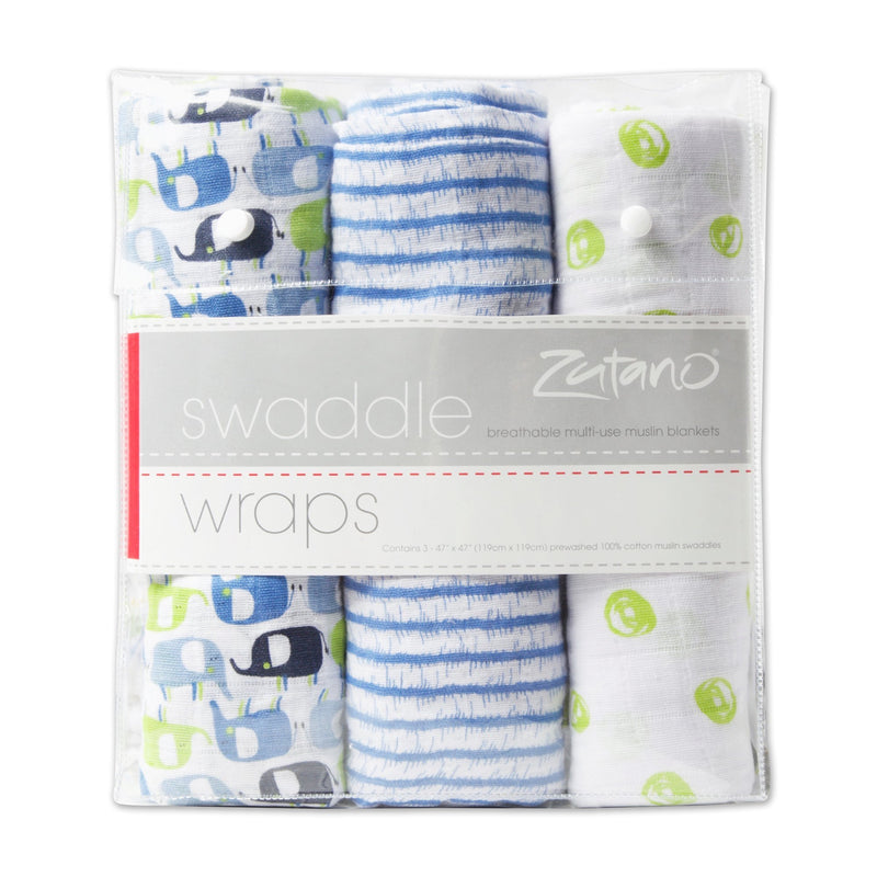 Zutano baby Swaddle Blue Elephant Swaddle 3 Pack