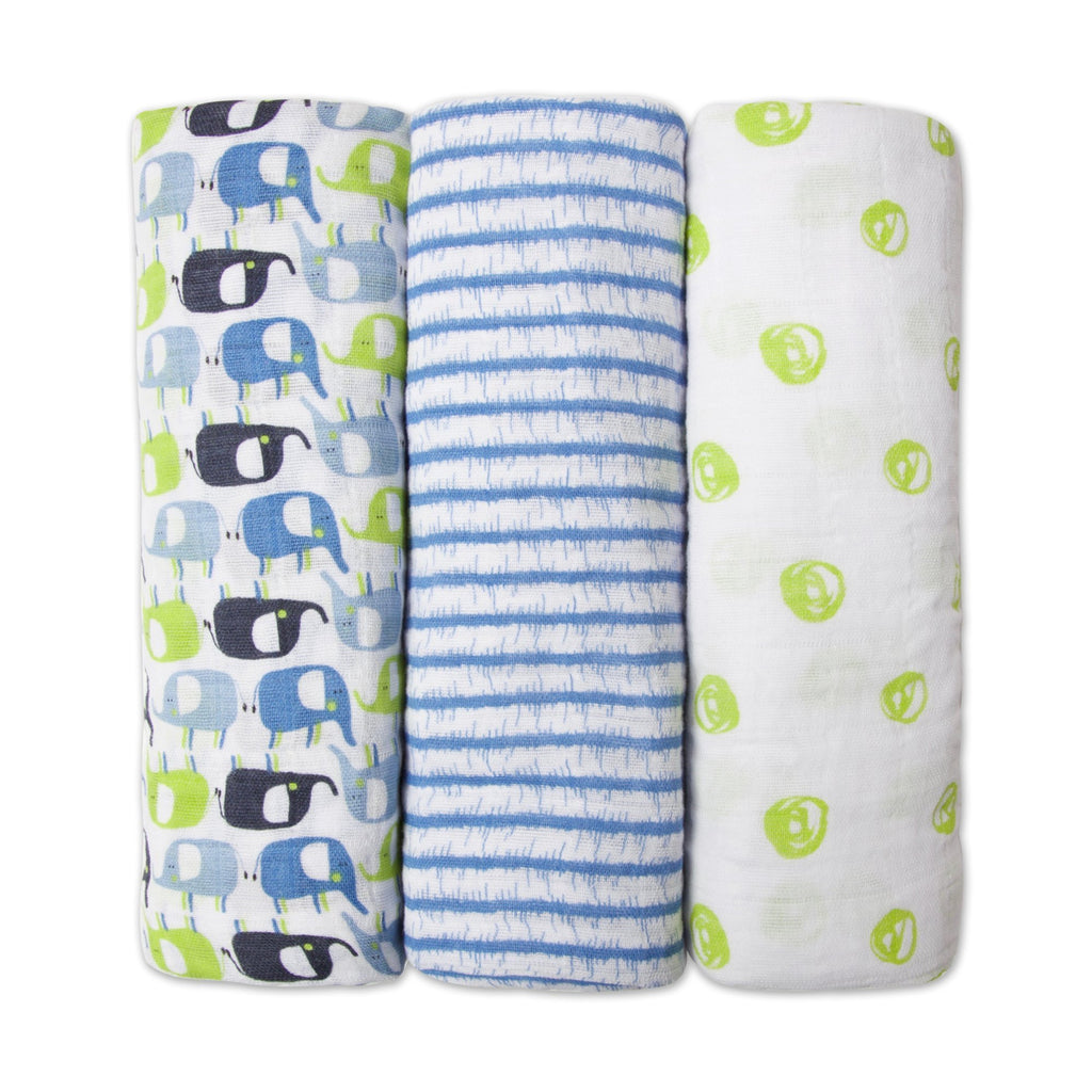 Zutano baby Swaddle Blue Elephant Swaddle 3 Pack