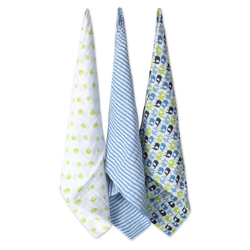 Zutano baby Swaddle Blue Elephant Swaddle 3 Pack