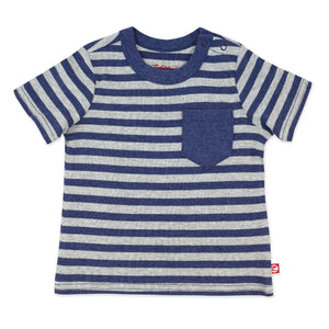 Zutano baby Top True Navy Heather Stripe Organic Cotton Pocket Tee