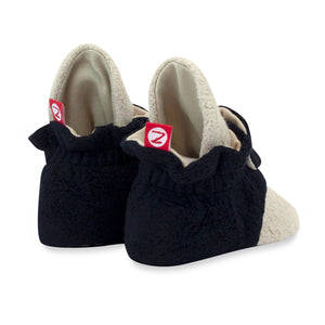 Zutano Bootie Cozie Fleece Color Block Gripper Baby Bootie - Khaki/Black