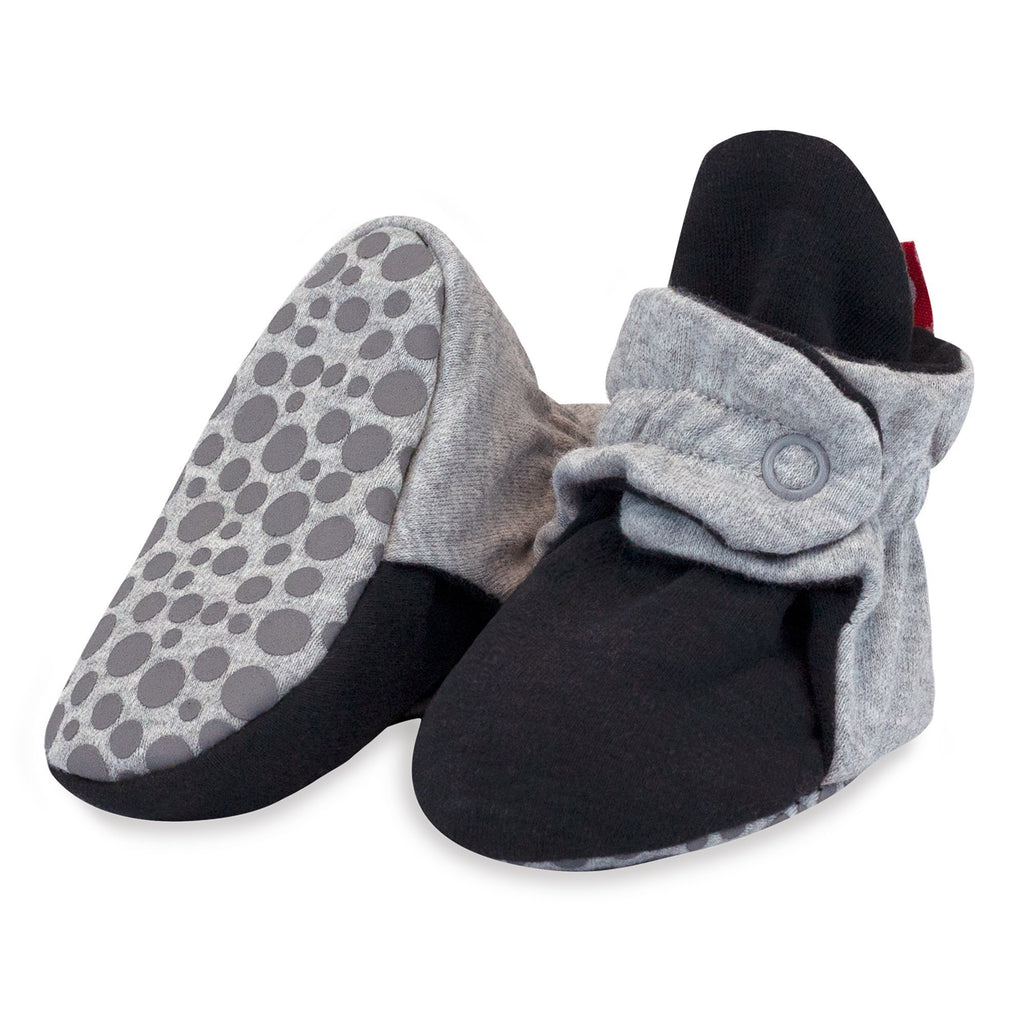 Zutano Bootie Organic Cotton Gripper Baby Bootie - Heather Gray/Black