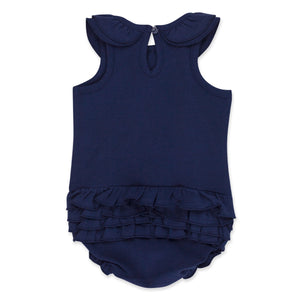 Organic Cotton Ruffle Romper - True Navy