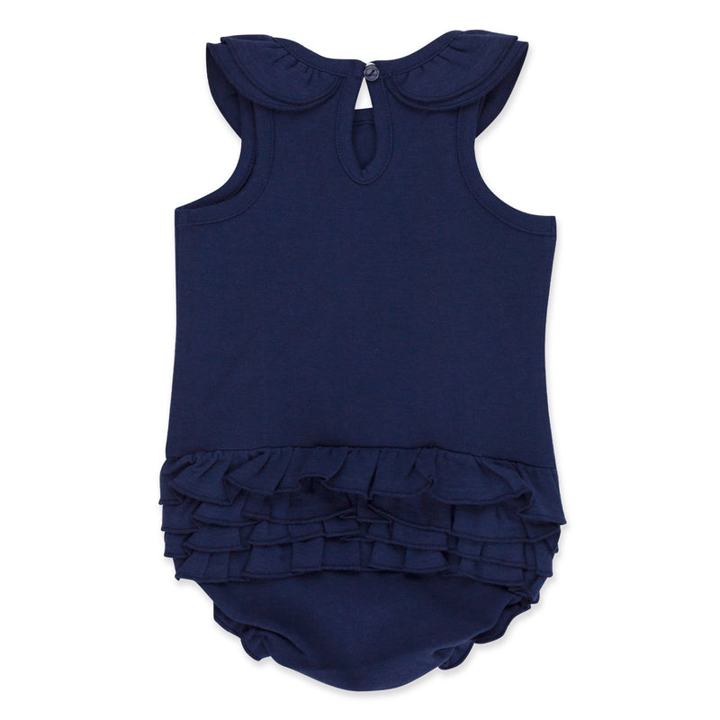 Organic Cotton Ruffle Romper - True Navy