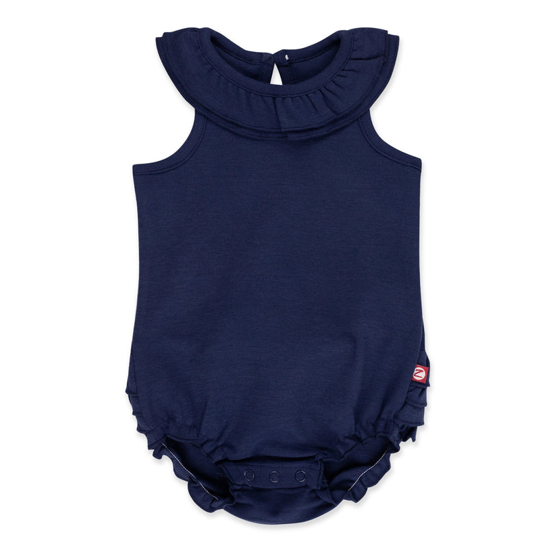 Zutano One Piece Solid Ruffle Romper - True Navy