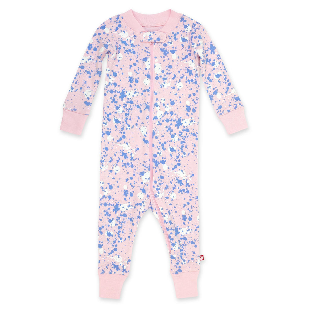 Zutano Pajama Paint Splatter Organic Cotton Sleeper - Baby Pink